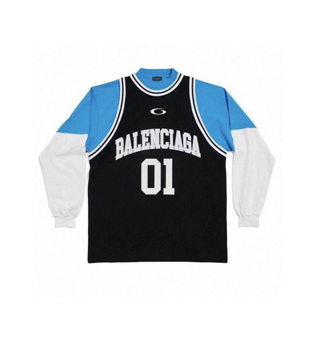 Camiseta Manga Longa Balenciaga Basketball Series ‘Black/White/Blue’