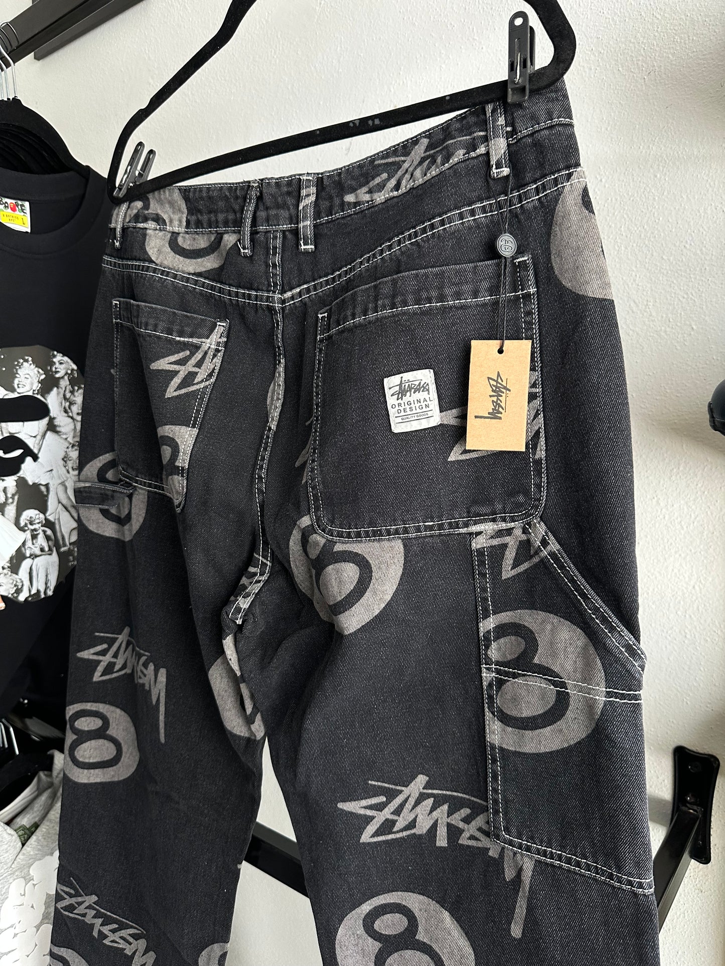 Calça Stussy Carpenter Black ‘8 Ball’ (Pronta Entrega)