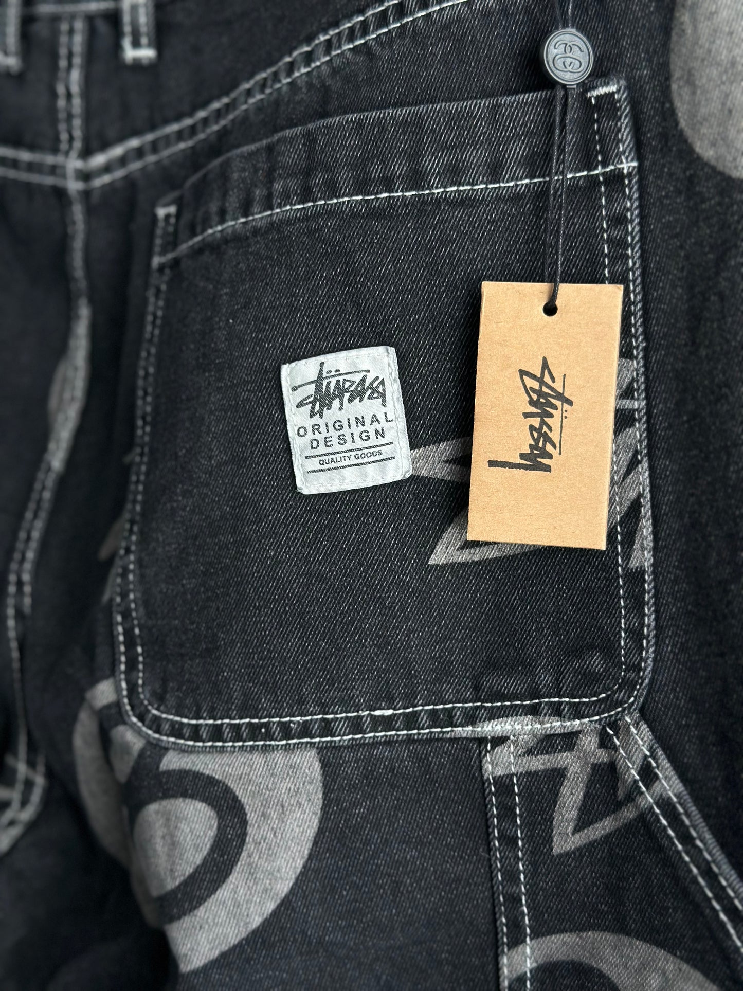 Calça Stussy Carpenter Black ‘8 Ball’ (Pronta Entrega)